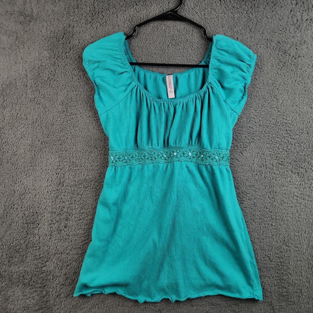 Vintage Gitano Babydoll Top Womens Medium Blue Empire Waist Y2K Fairy Coquette